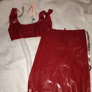 House of CB red latex two piece